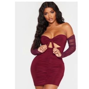 Burgundy tie sleeve dress